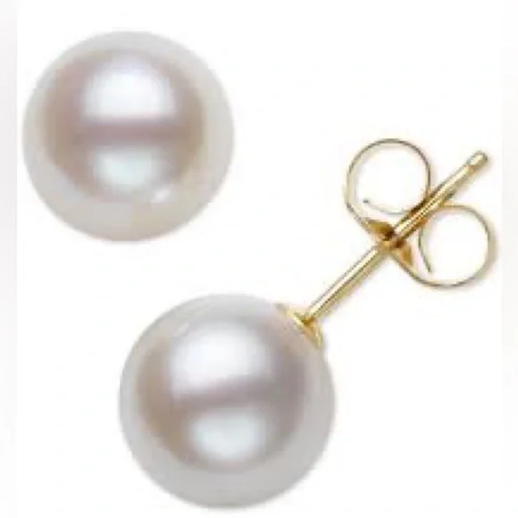 Belle de Mer Cultured Freshwater Button Pearl (8-9 mm) Stud Earrings - Gray - Picture 1 of 4